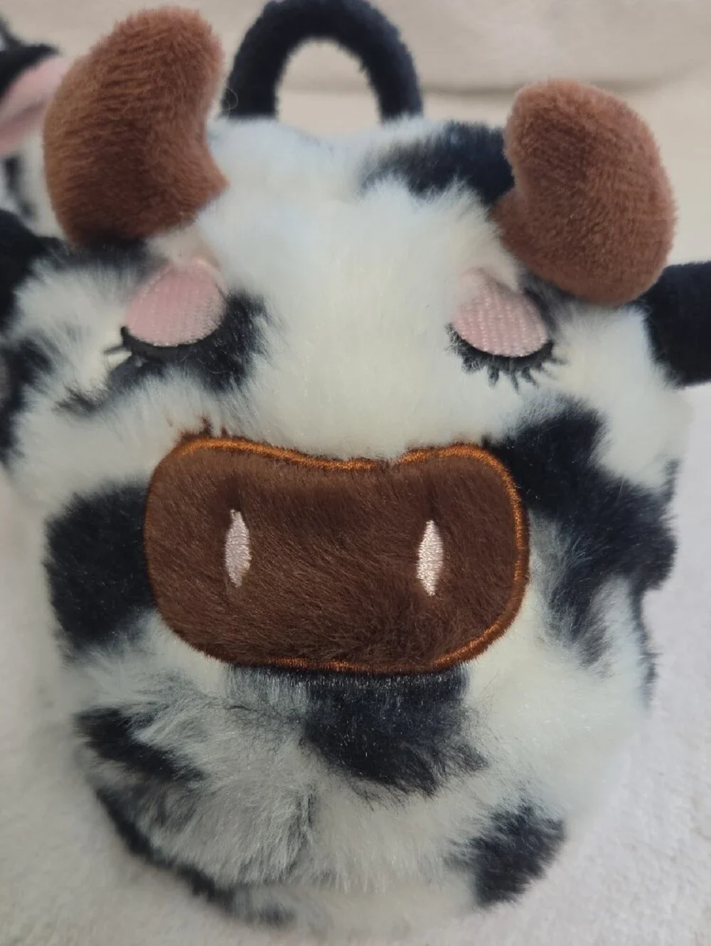 wonder nation Cow Plush Kids Slippers - Black, White & Brown Sz 5-6